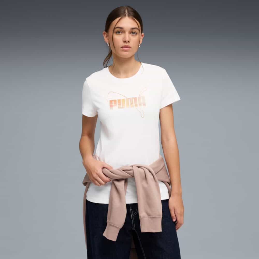 Puma Essentials Logo Lab Metallic Tee - Puma White-Puma Silver