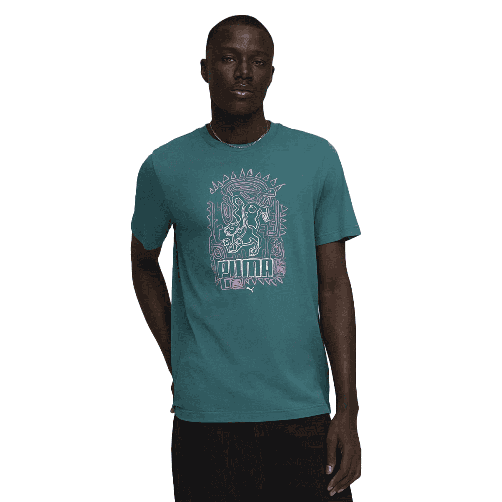 Puma Branded Graphic Hand Drawn Tee - Emerald Ice