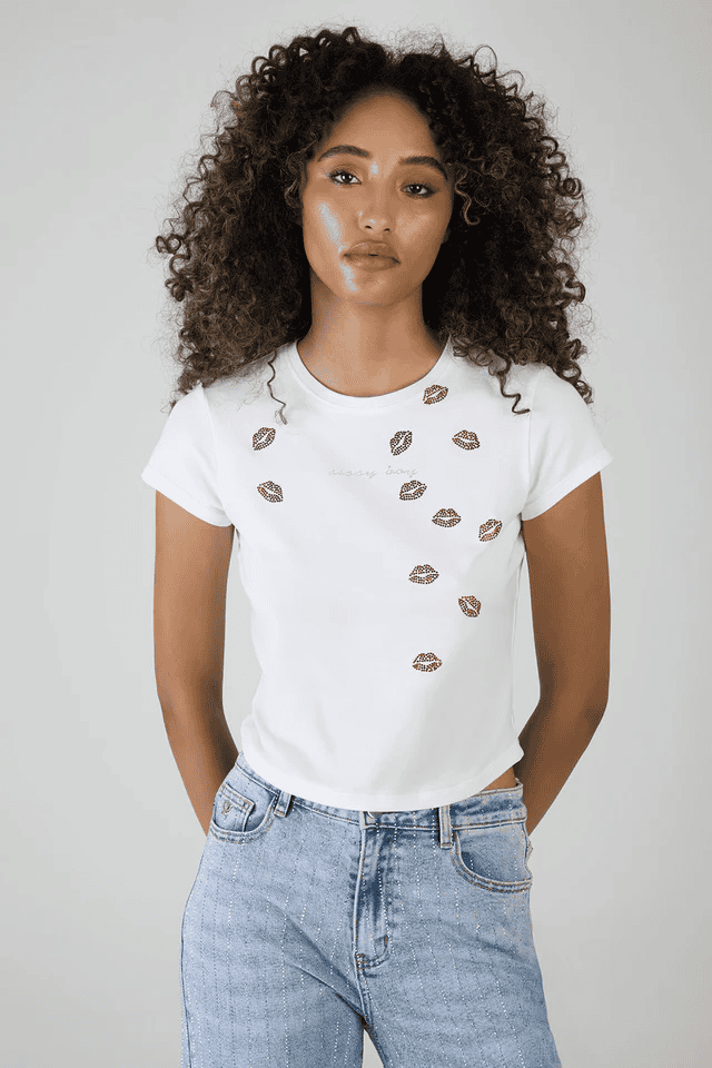 Sissy Boy Embellished Heart First Branded Tee - White