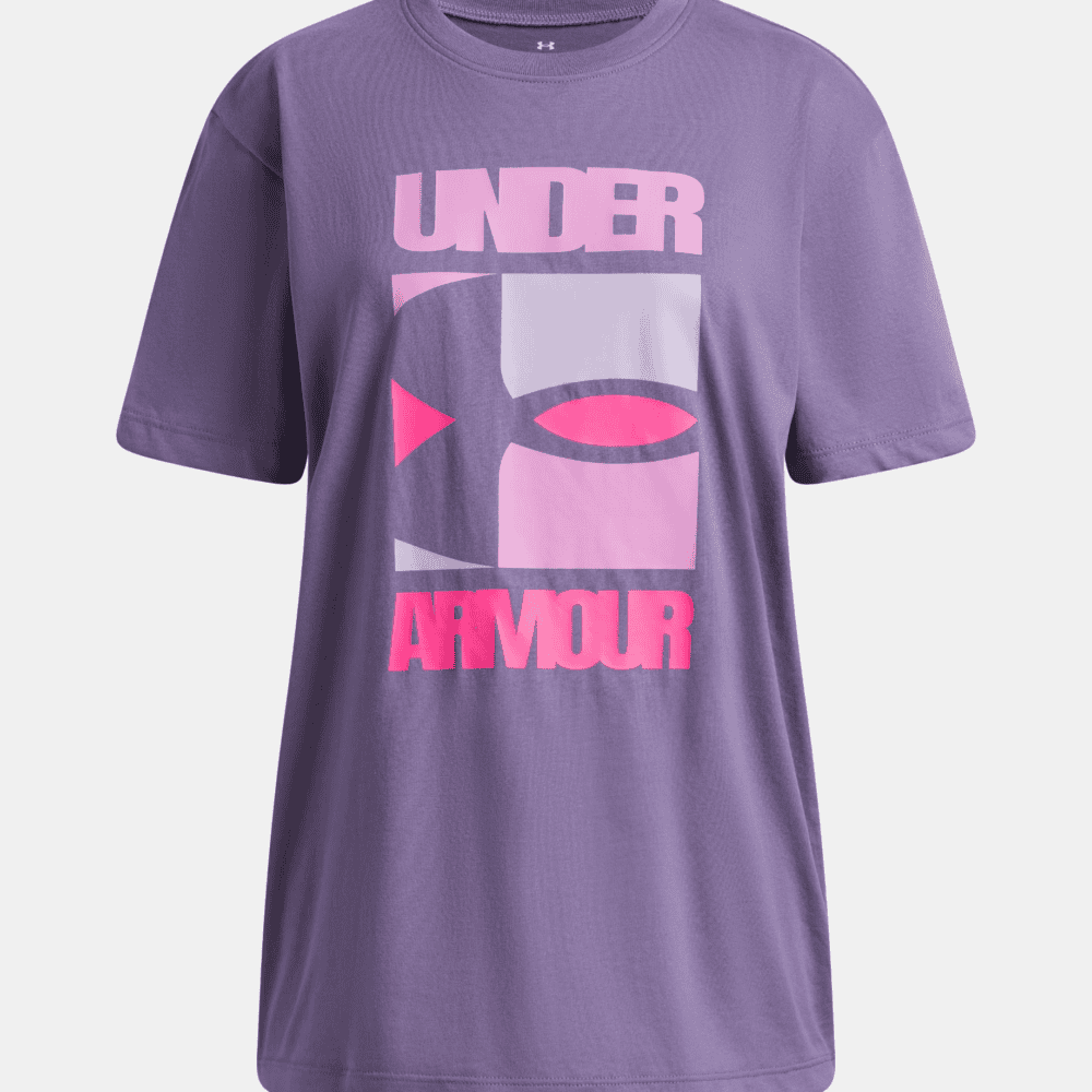 Under Armour Block Logo Girls Oversized Tee - Purple Luxe Pink