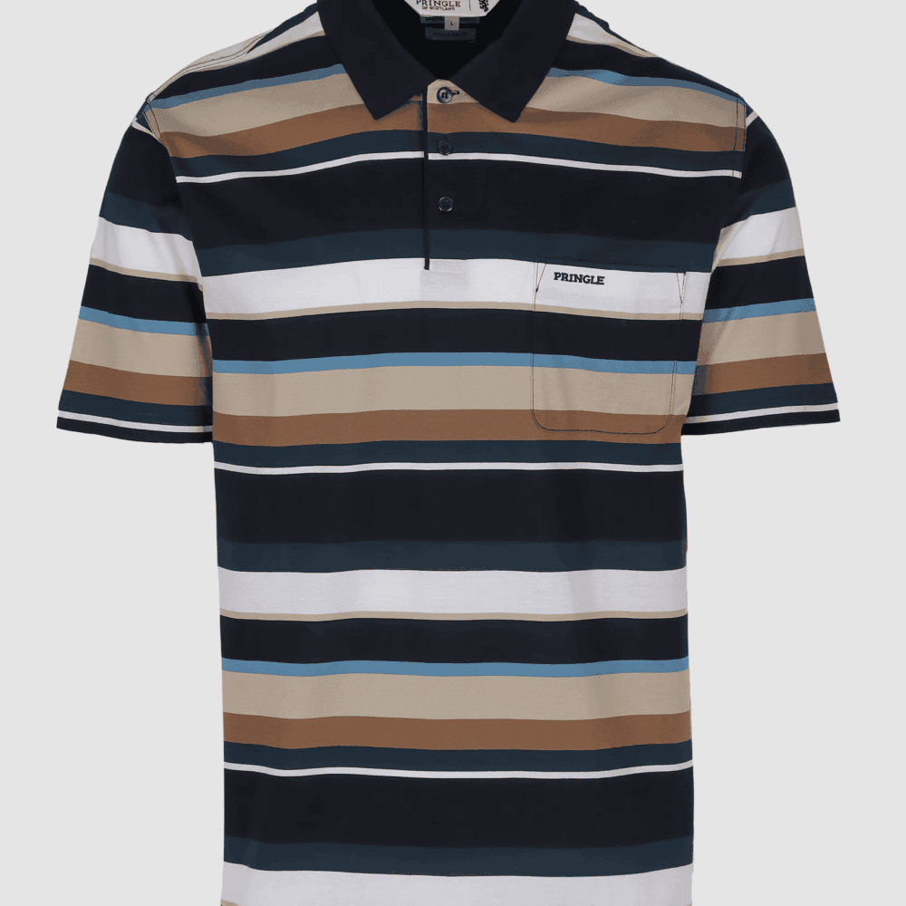 Pringle Lance Stripe Mercerised Golfer - Navy