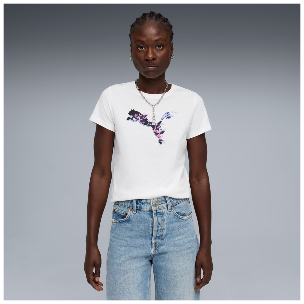 Puma Graphic Floral Cat Tee Women - Puma White