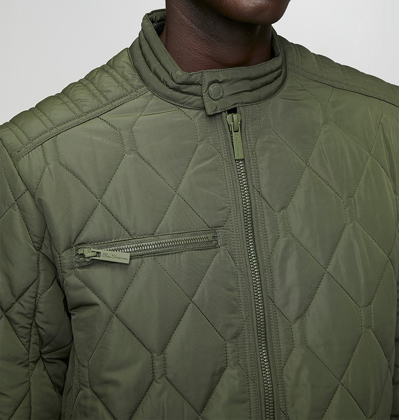 Ben Sherman Quilted Bomber Jacket - Olive