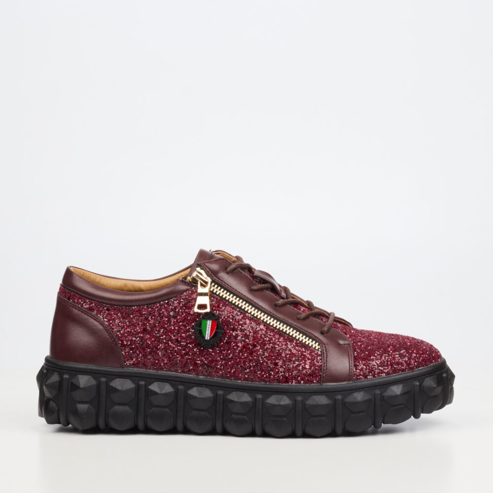 Mazerata Pigale 24 Rhinestone Zip Sneakers - Burgundy