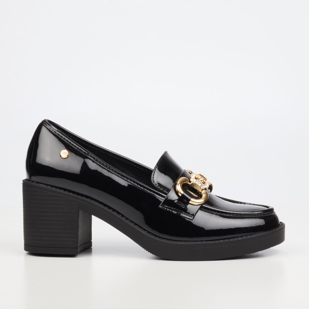 Miss Black Crave Slip on Loafer Block Heel - Patent Black