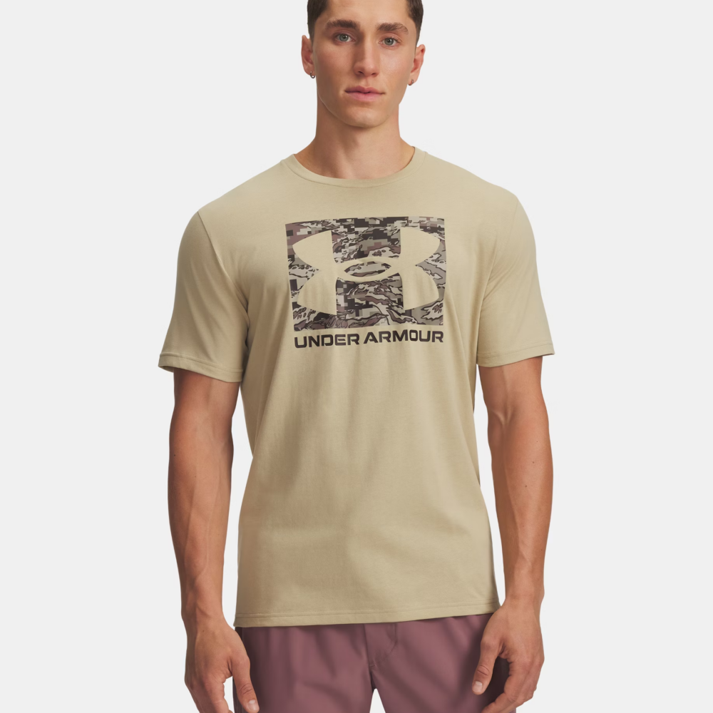 Under Armour Camo Boxed Logo Men's Tee - Khaki and Taupe